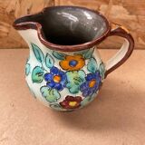 Antique cerart monaco ceramic pitcher chiseled flower decor 70's vintage