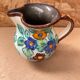 Antique cerart monaco ceramic pitcher chiseled flower decor 70's vintage