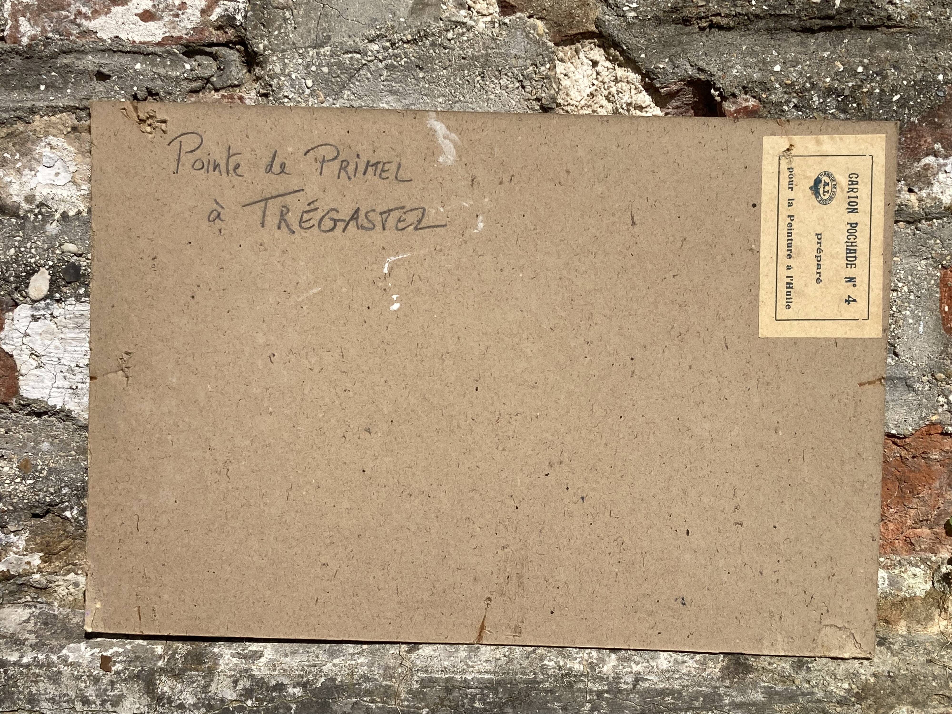 Pointe de Primel in Trégastel, oil painting on old cardboard