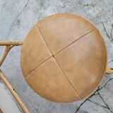 Coiffeuse en rotin vintage 1950 avec miroir soleil