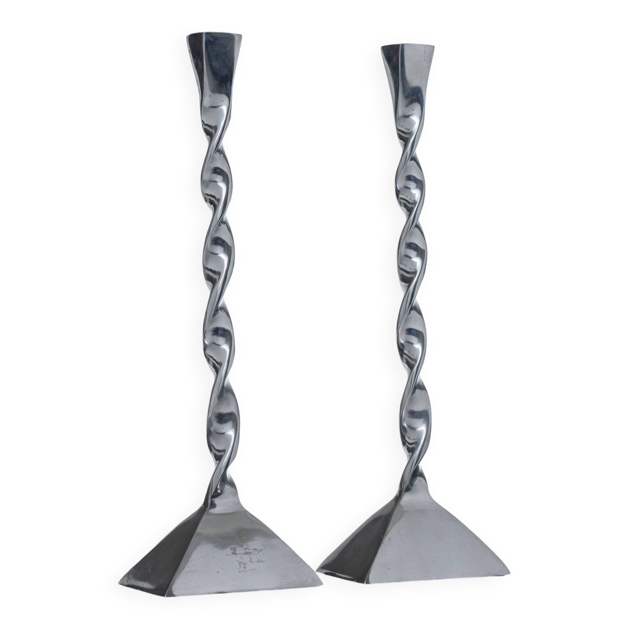 Pair of twisted metal candlesticks, 1980s
