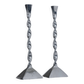 Pair of twisted metal candlesticks, 1980s
