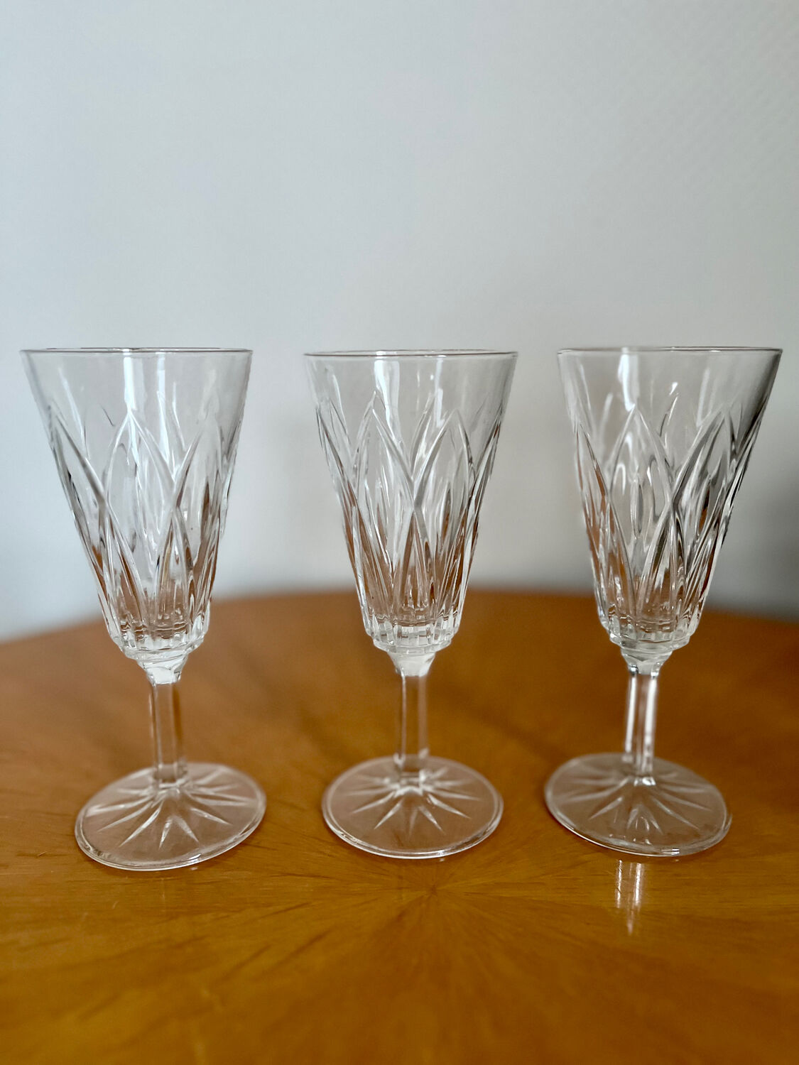 Set of three Reims crystal flutes 1950