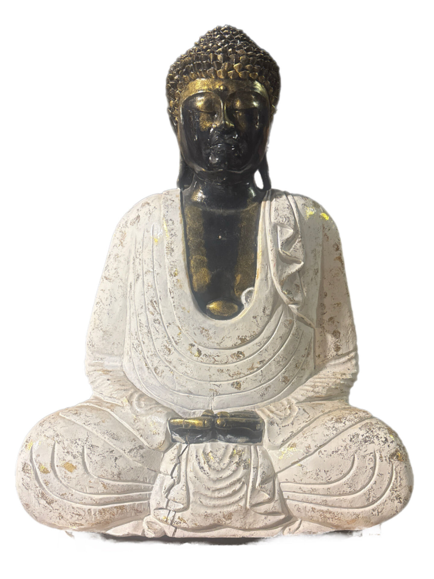 Statue Bouddha Méditation Bali - édition blanc et or