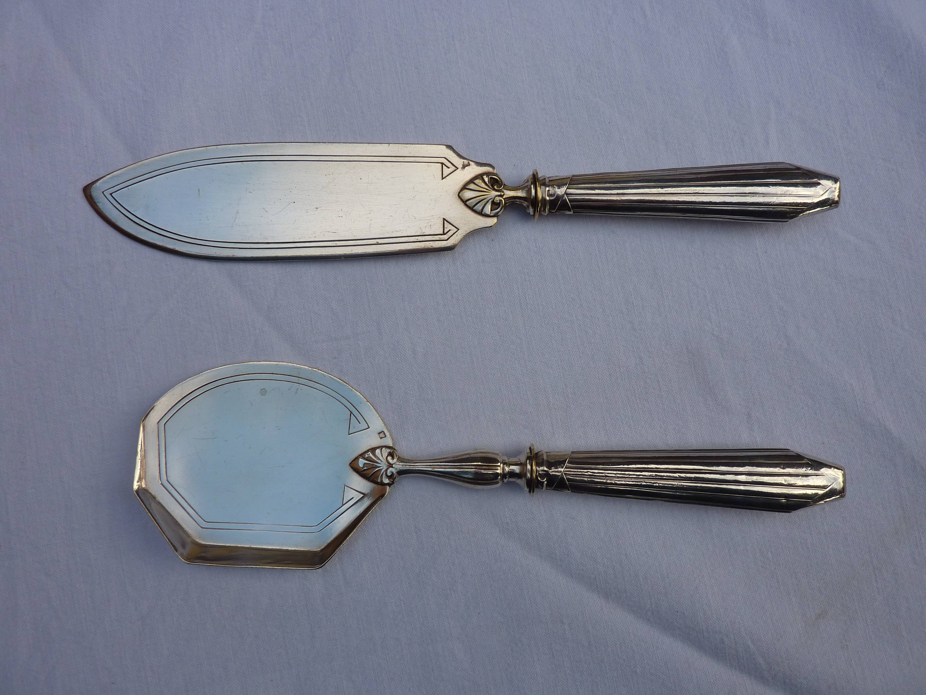 2 dessert serving cutlery art deco silver filled and silver metal