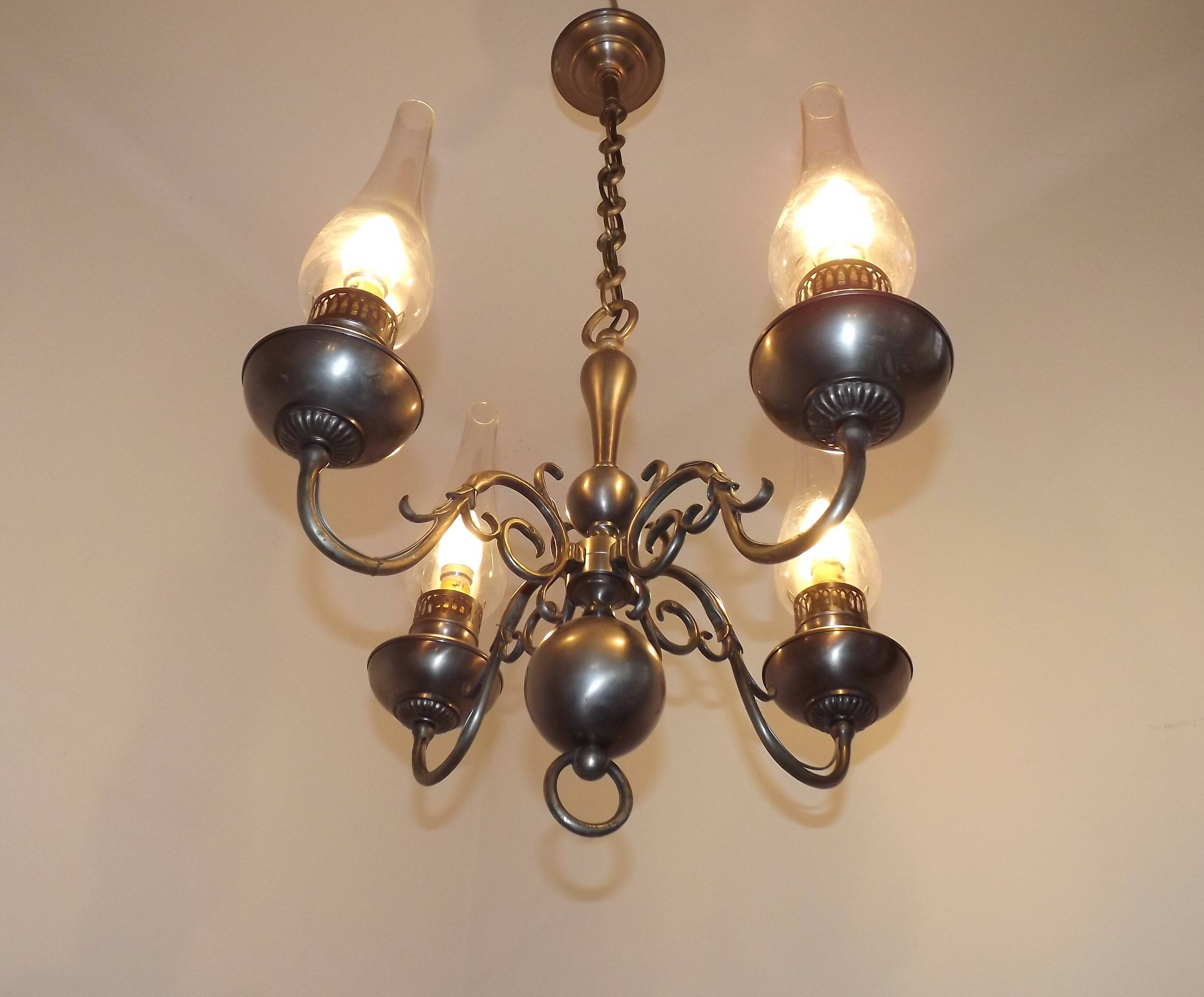 Flamish chandelier with 4 lights in hand-blown tin 5104