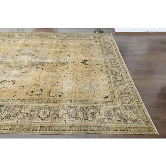 1970s Vintage Persian Handmade Wool Cotton Yellow Area Rug 283x386