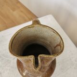 Vintage Studio Pottery Owl Pitcher: Speckled Glaze Stoneware Vase