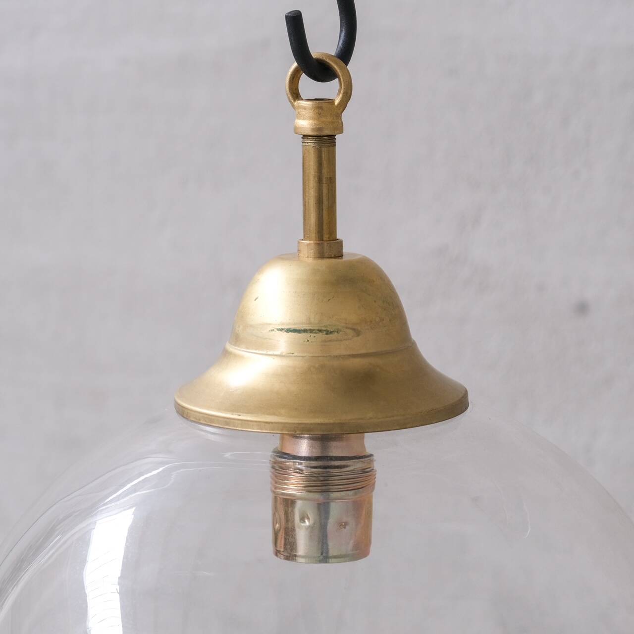 Clear italian mid-century glass and brass pendant light