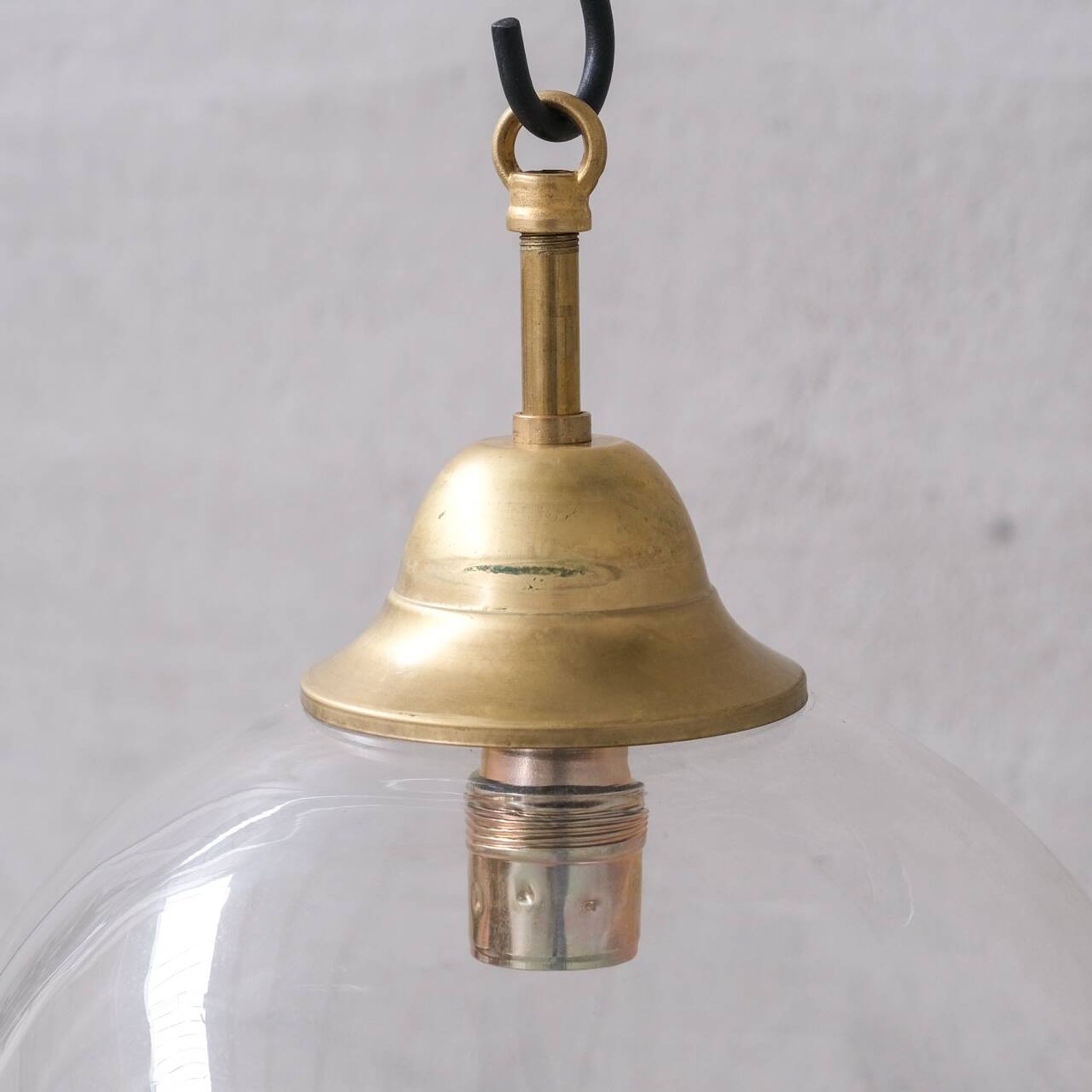 Clear italian mid-century glass and brass pendant light