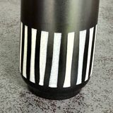 Upsala Ekeby Ceramic Vase – Black with Striped Pattern – Turquoise Interior –