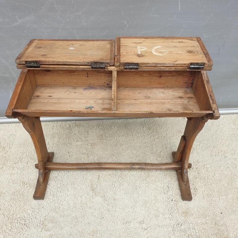 Double school wood desk from 1880 for decoration