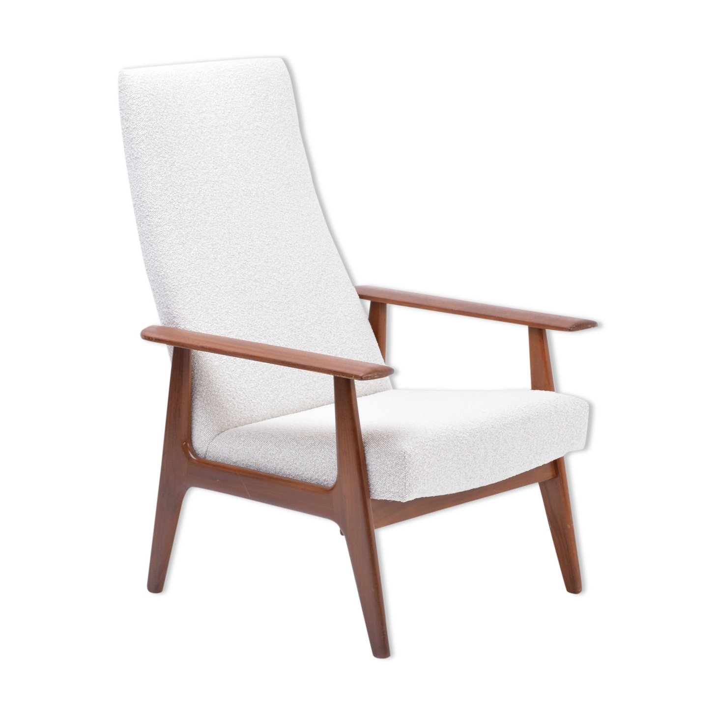 Dutch Mid-Century Modern Teak lounge chair by Topform reupholstered in Bouclé