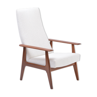 Chaise longue hollandaise moderne en teck du milieu du siècle par Topform retapissée en Bouclé