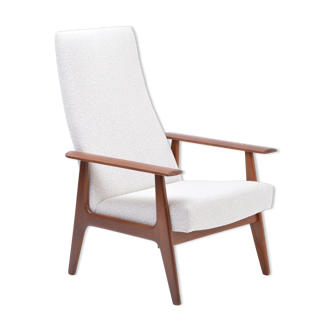 Dutch Mid-Century Modern Teak lounge chair by Topform reupholstered in Bouclé