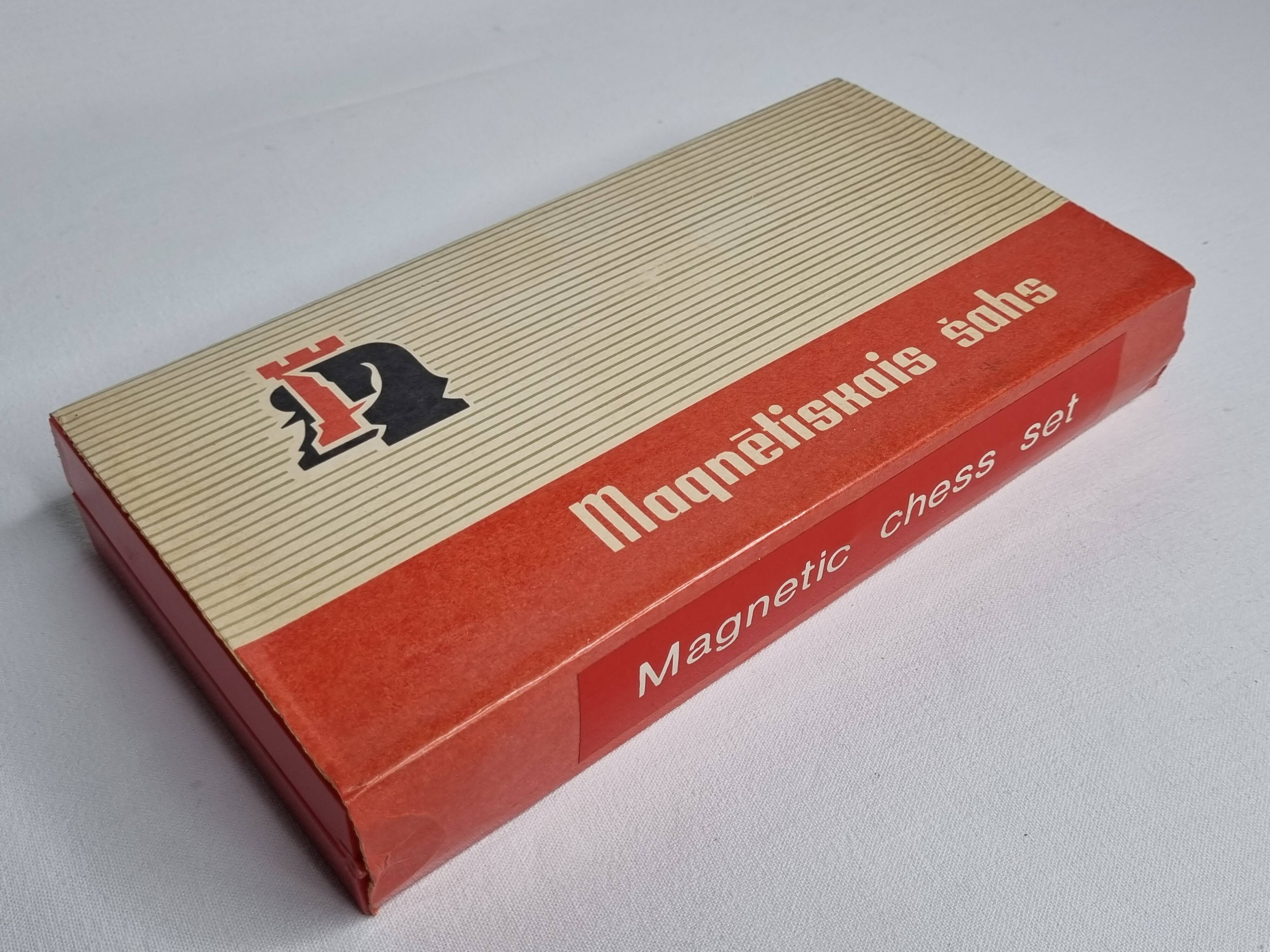 Vintage 80s Latvian Travel Magnetic Chess Set Complete with Pieces and Board