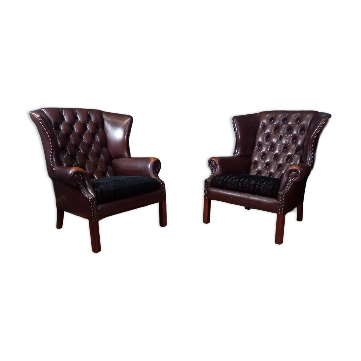 2x Chesterfield wingback armchair