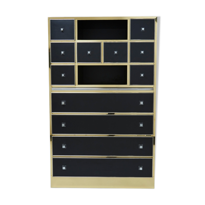 Secretaire laiton chrome laque Michel Pigneres 1970