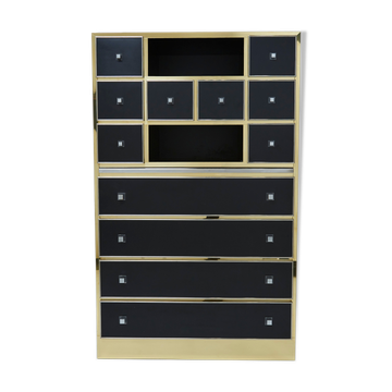 Secretaire laiton chrome laque Michel Pigneres 1970