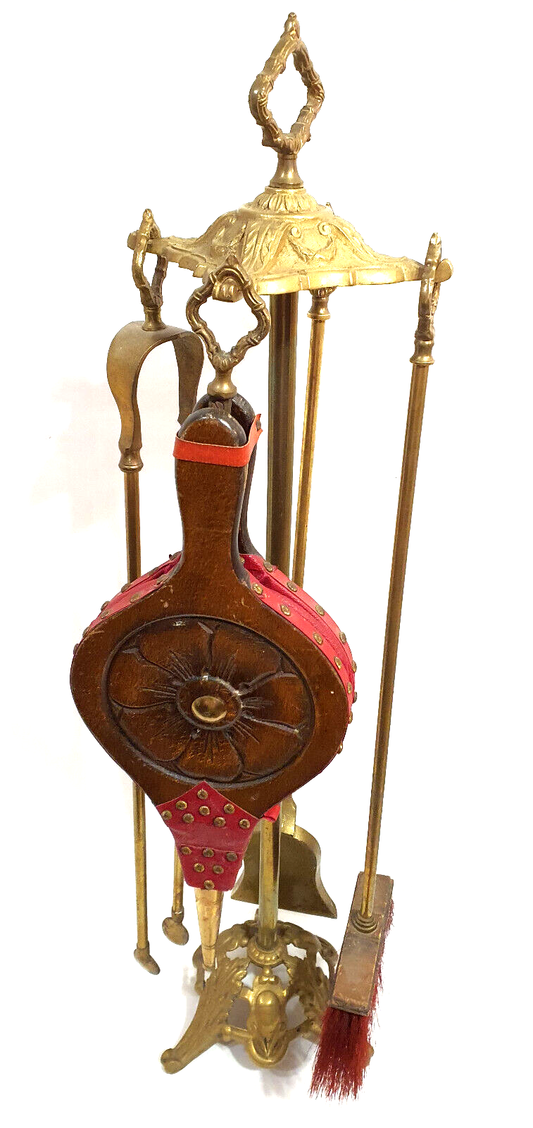 Old bronze chimney servant shovel broom bellows and clamp