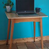 Vintage bistro table with compass legs, formica, beech, 50 x 70.