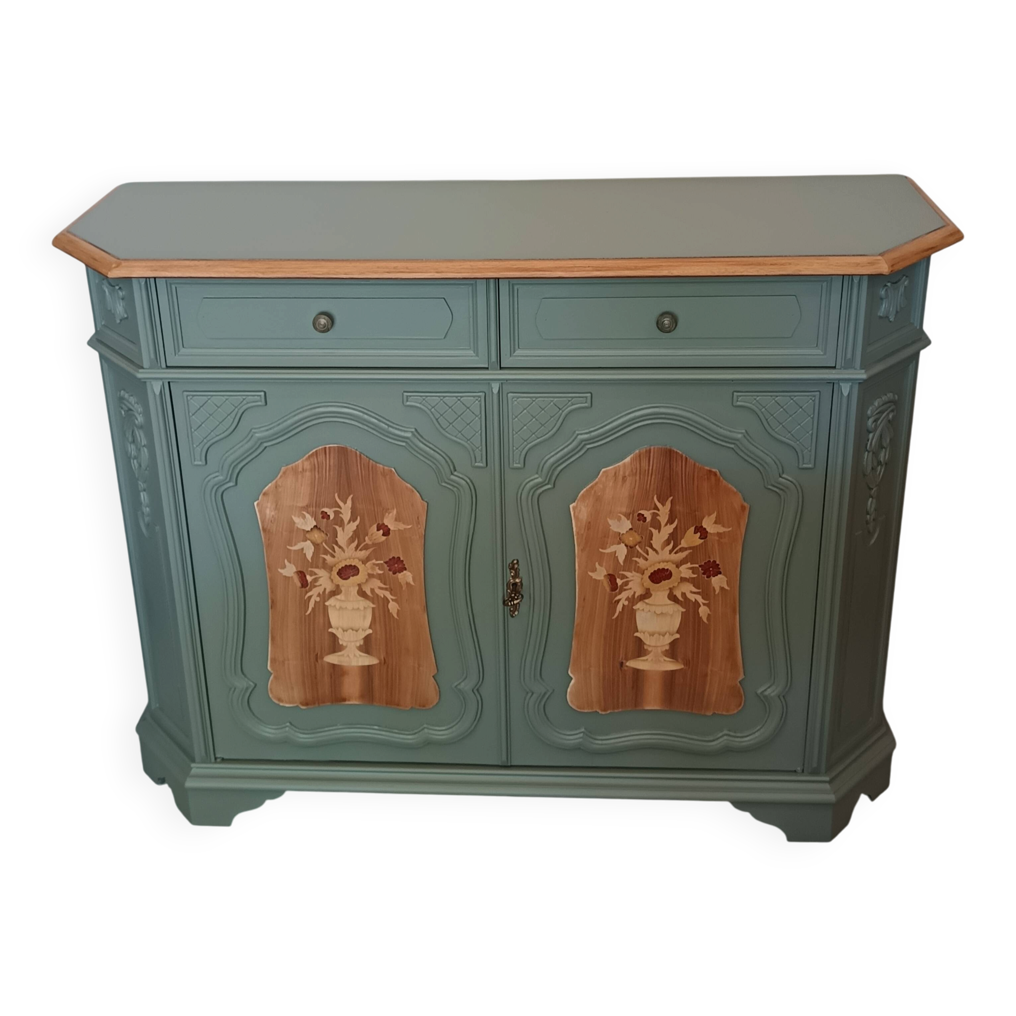GREEN BRONZE AND WOOD BUFFET WITH MARQUETRY