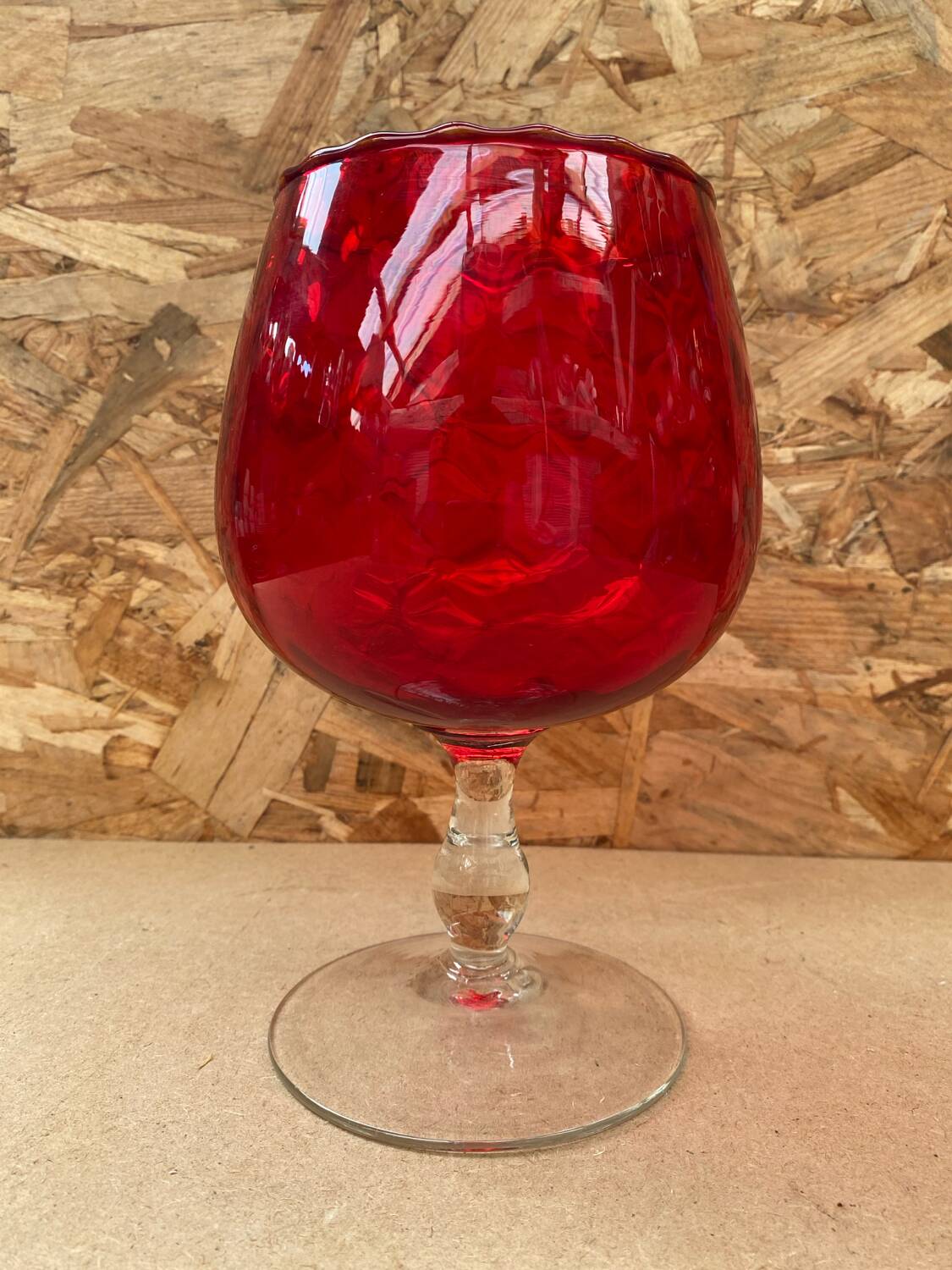 Antique empoli red & clear glass footed vase vintage