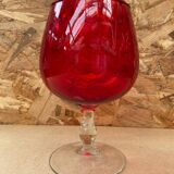 Antique empoli red & clear glass footed vase vintage