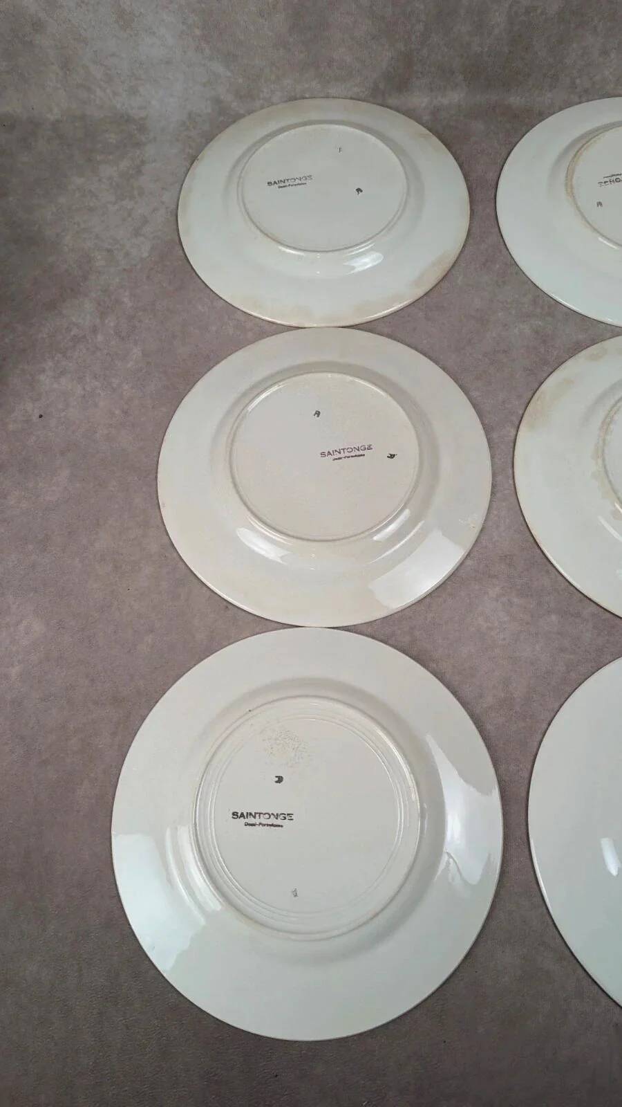 Set of 6 vintage Saintonge flat plates – semi-porcelain