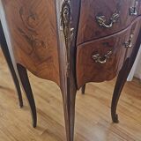 Pair of Louis XV style bedside tables with marquetry and marble top