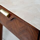 Set of 2 italian midcentury rosewood, carrara marble and brass bedside tables / cabinets. vintage