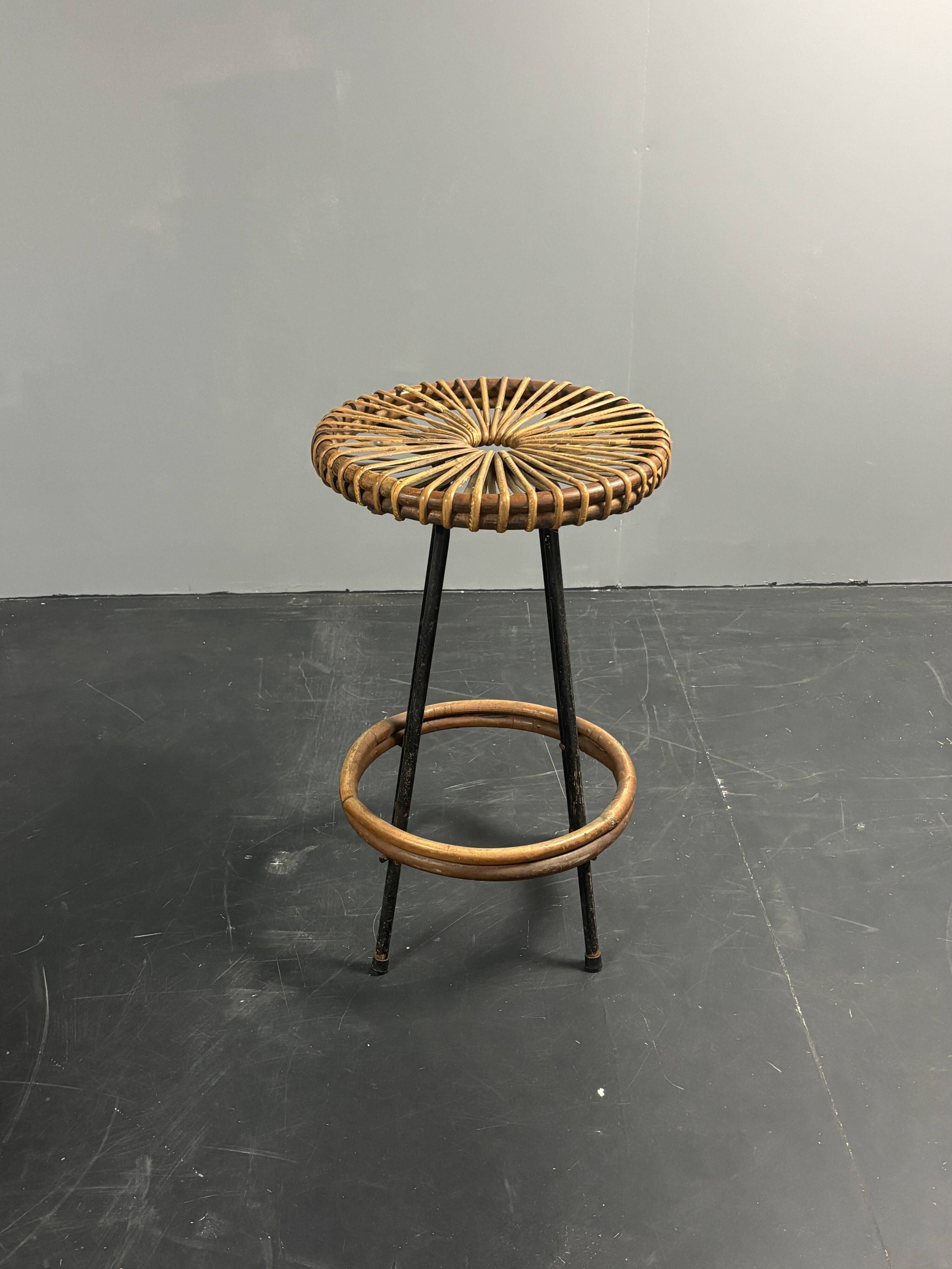 Midcentury Dutch rattan bamboo bar stools by Rohe Noordwolde, 1950s