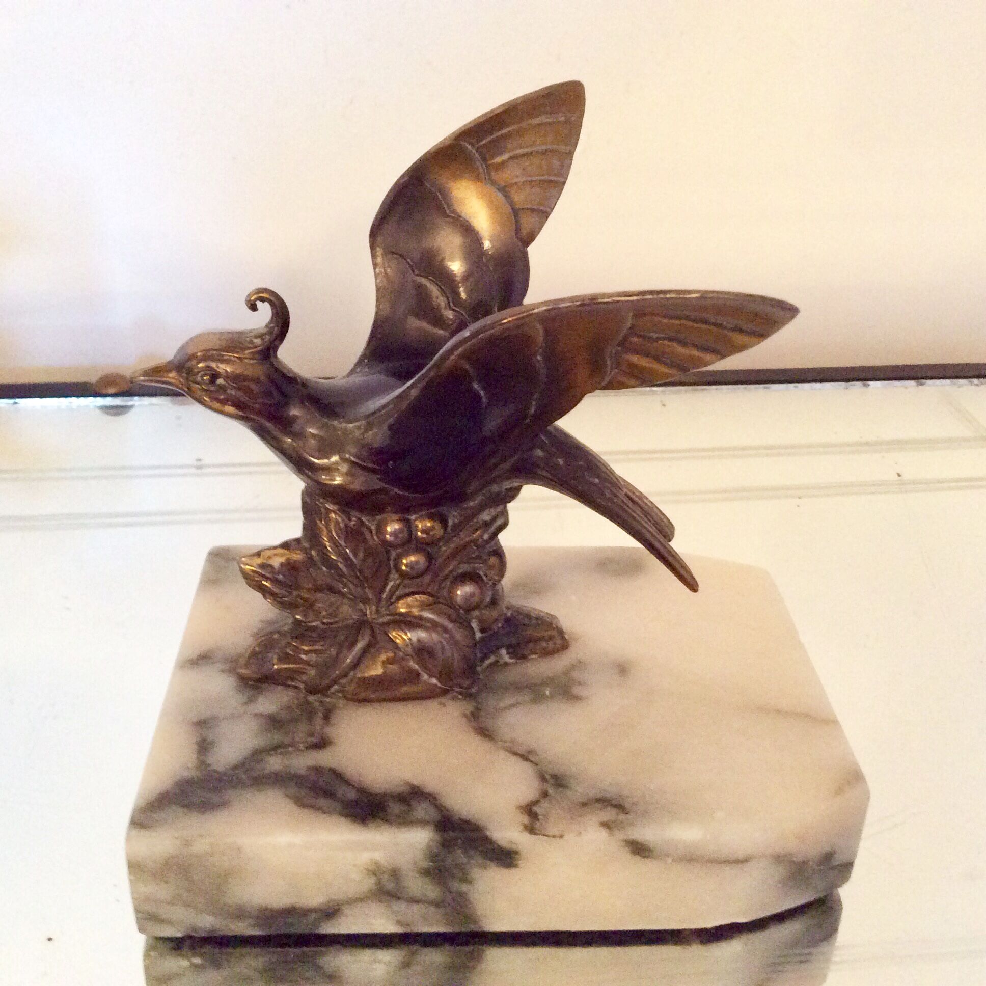 Paire de serre livres oiseaux art deco