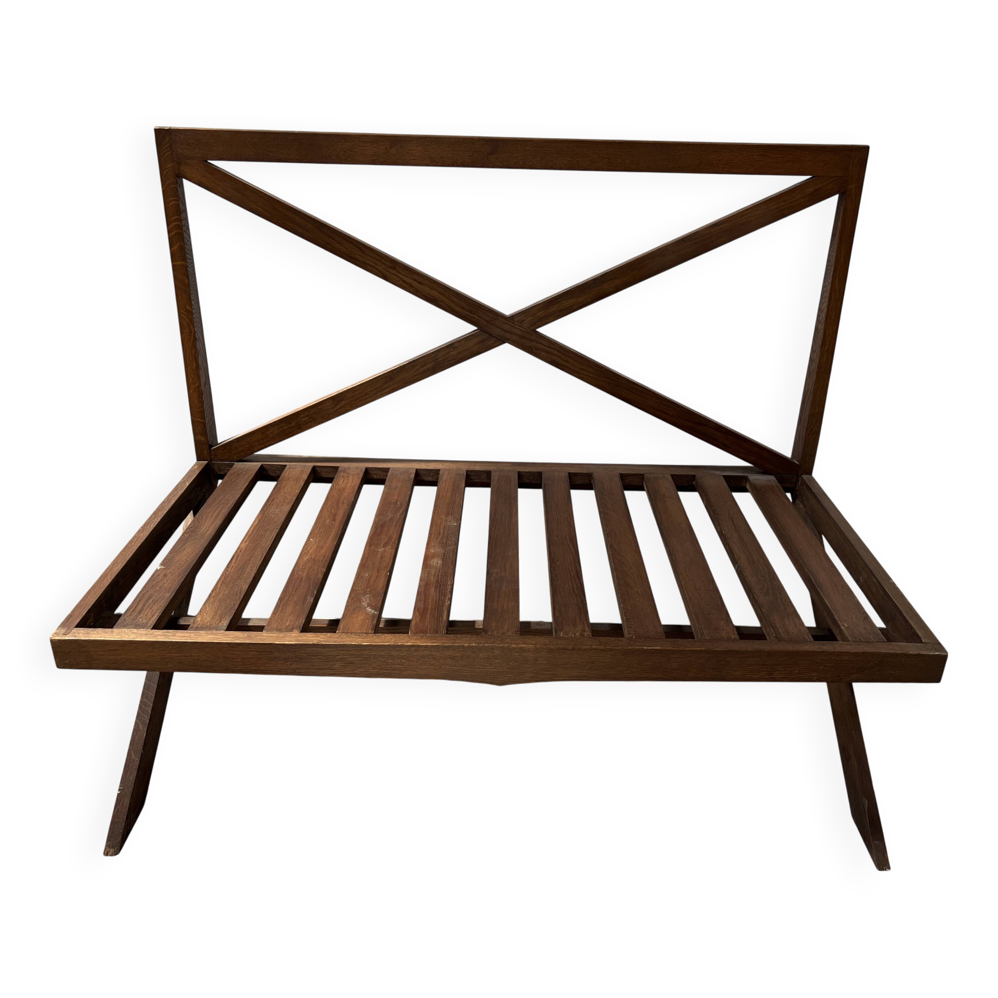 Solid oak terrace bench from the 70s