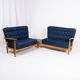 Large corner fan-shaped bench in oak, Guillerme and Chambron, 1970s