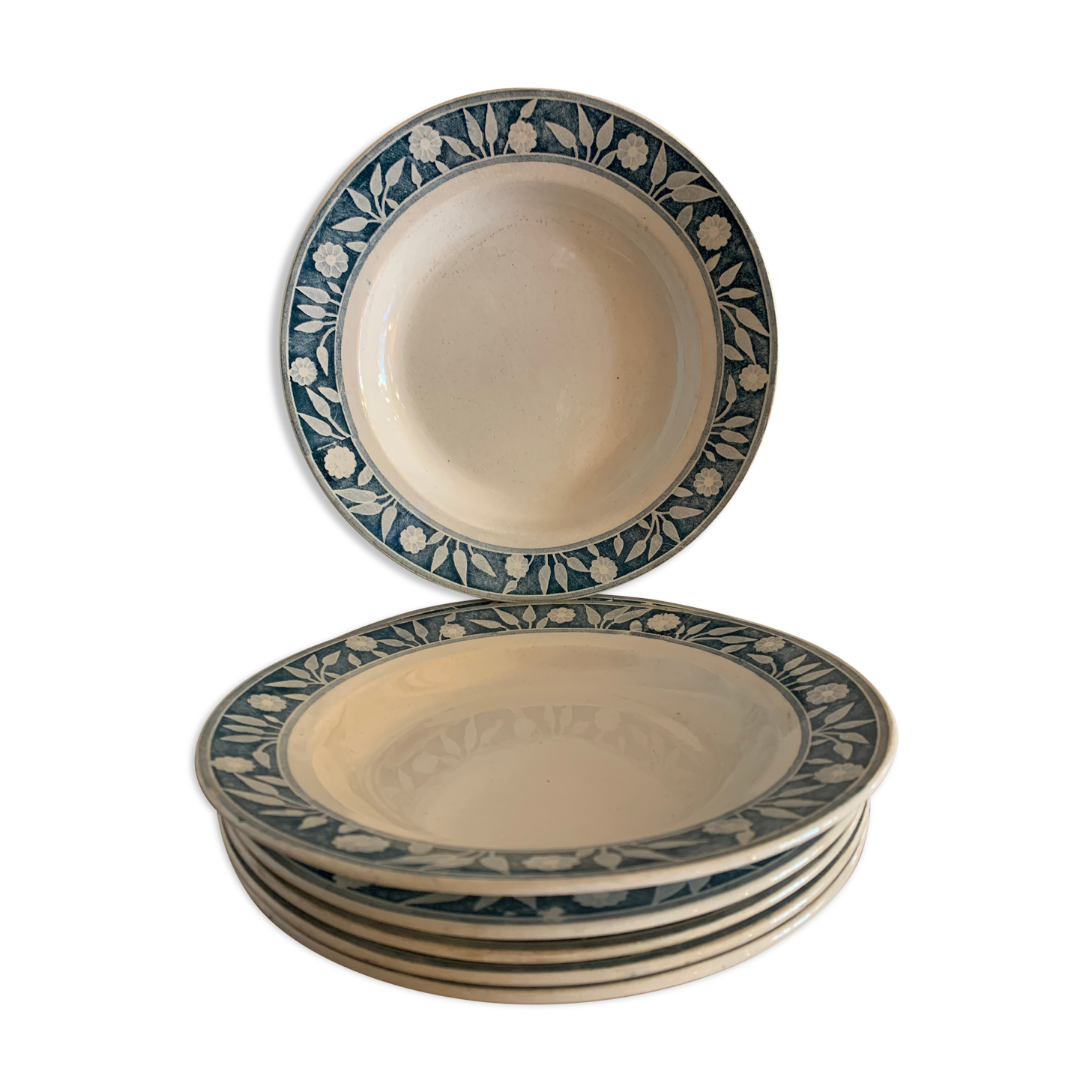 6 hollow plates art nouveau Creil and Montereau Labrador Warsaw 19th