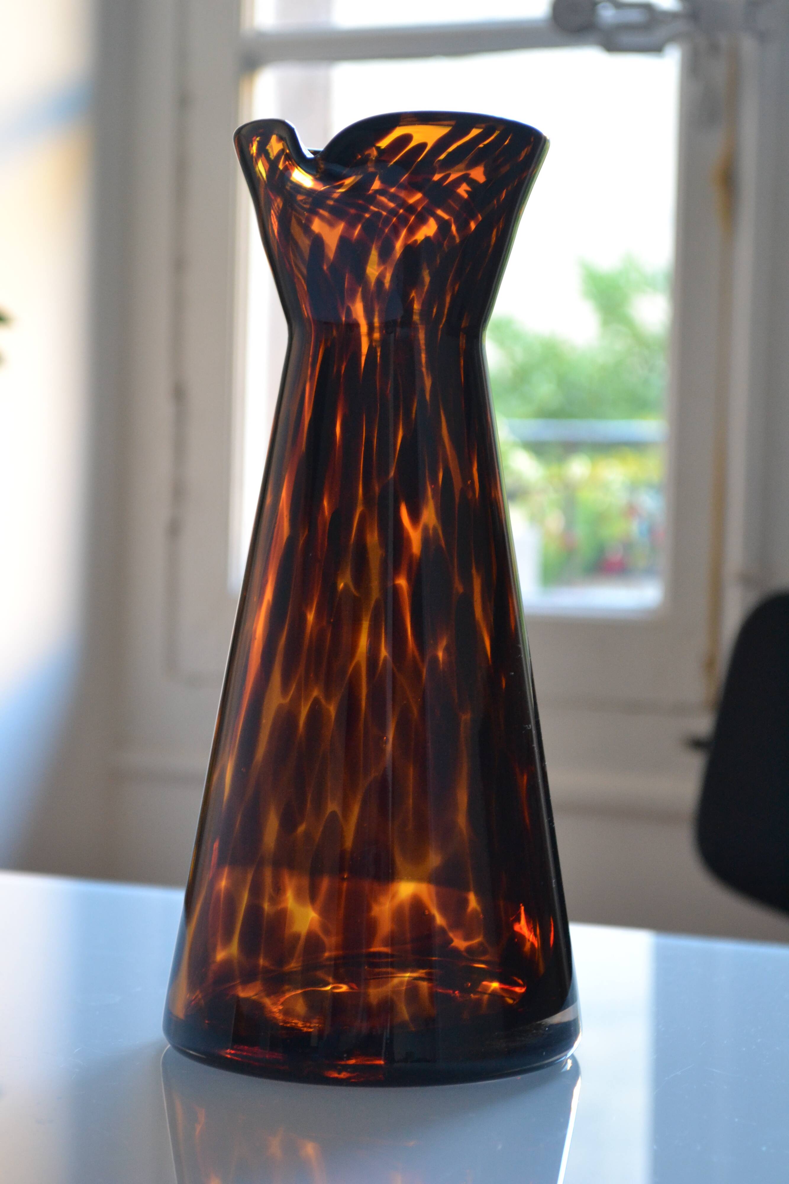 Vintage leopard pattern speckled glass vase or jug attributed to Murano