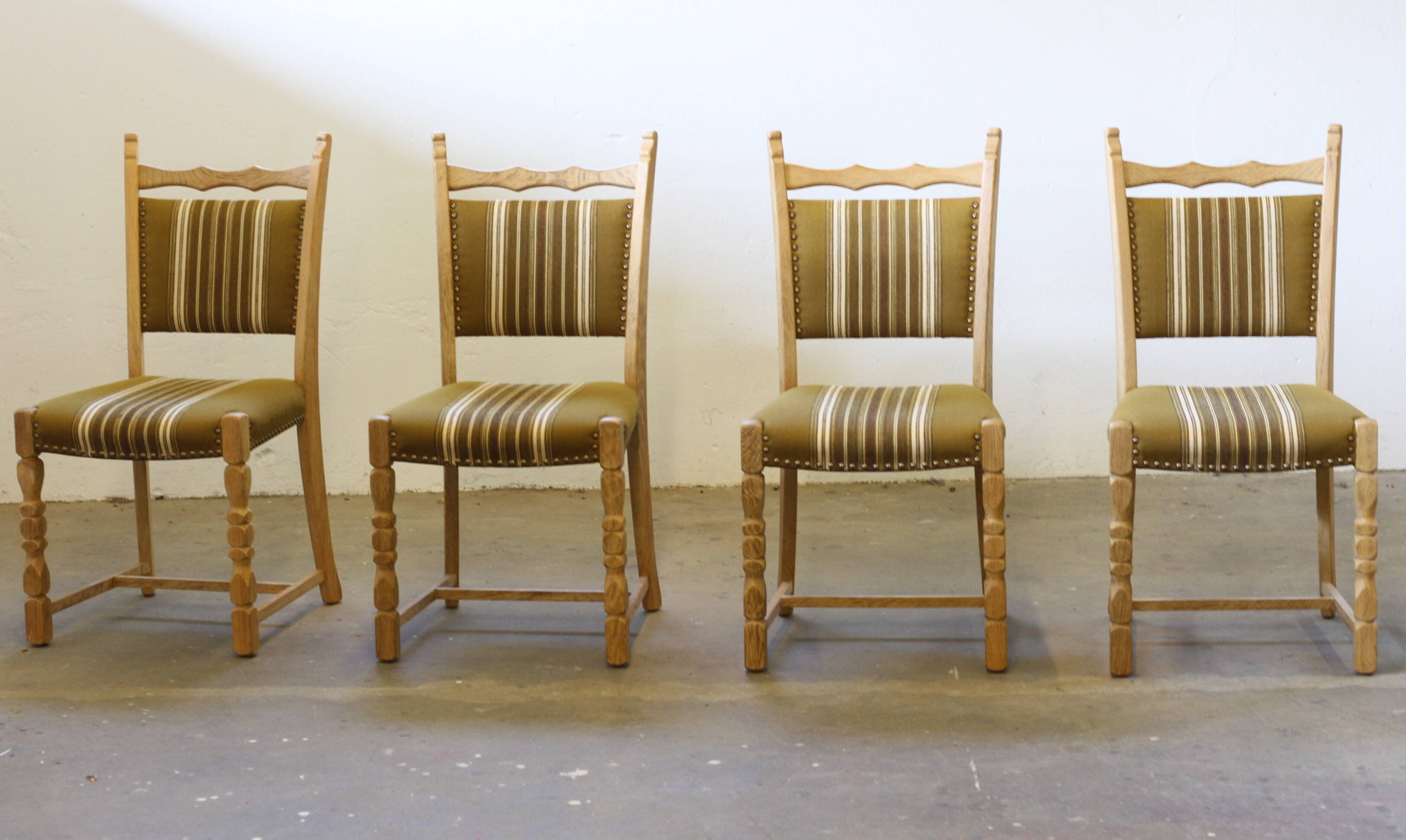Brutalist Danish Modern Oak Dining Chairs in the style of Henning Kjærnulf
