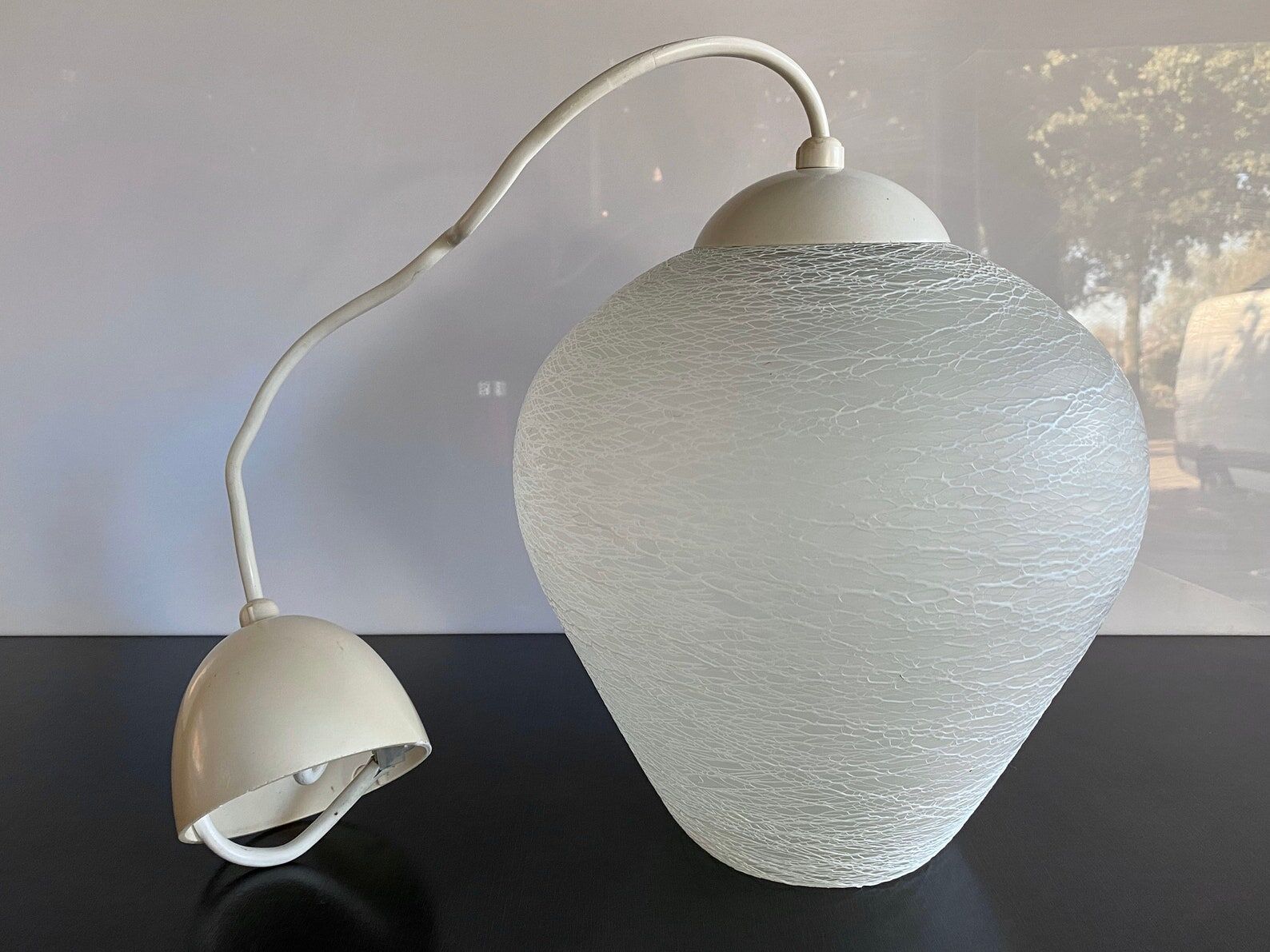 Mid Century Glass Hanging Lamp, Vintage Lighting