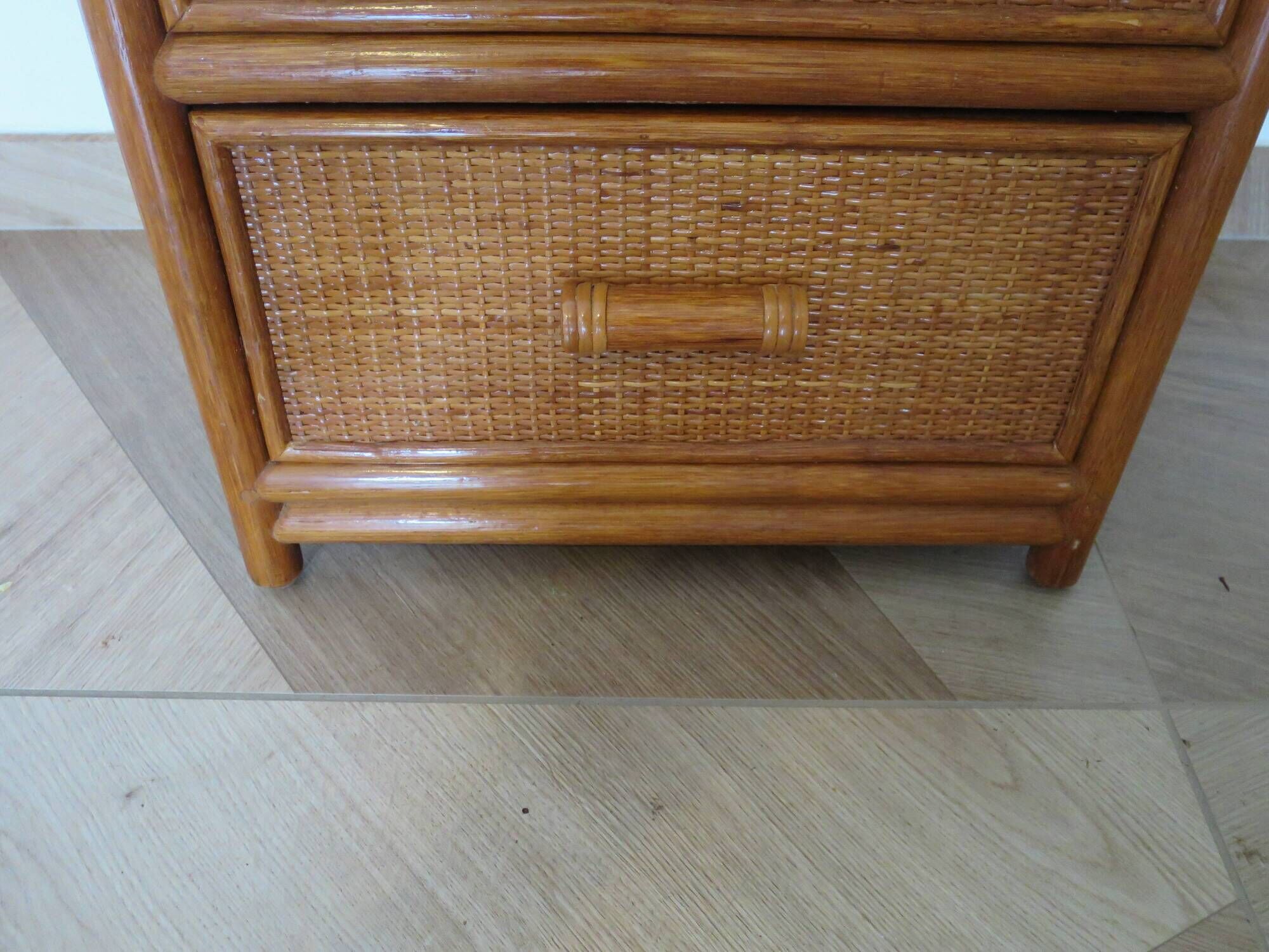 Vintage - sideboard - chest of drawers - woven rattan chest of drawers - wood - bamboo - 80s