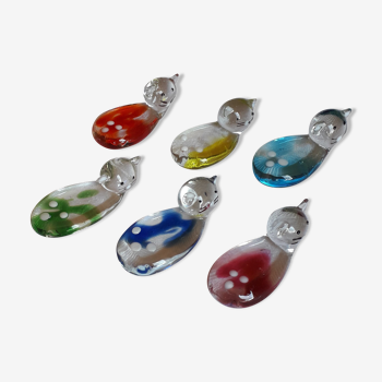 Set of 6 knife holders in spun glass cat shape