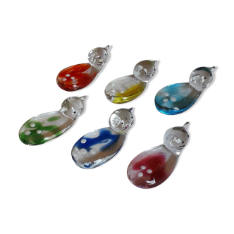 Set of 6 knife holders in spun glass cat shape
