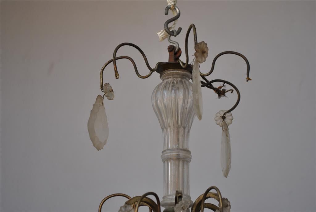 Lustre à pampille de style Louis XV bronze doré 6 feux
