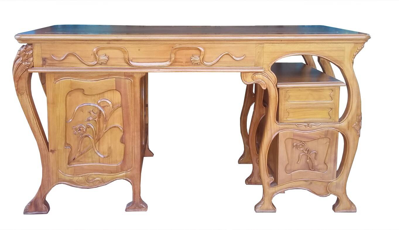Art Nouveau style desk in solid mahogany