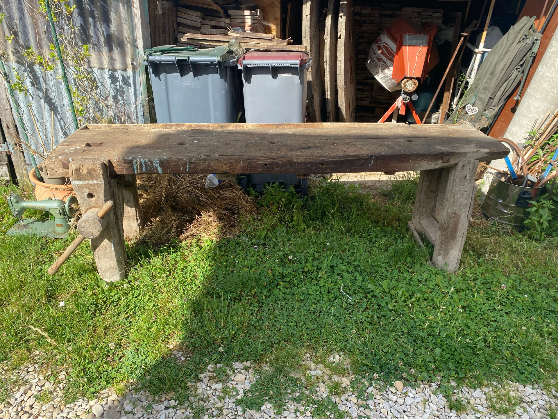 Old Solid Oak Carpenter's Workbench