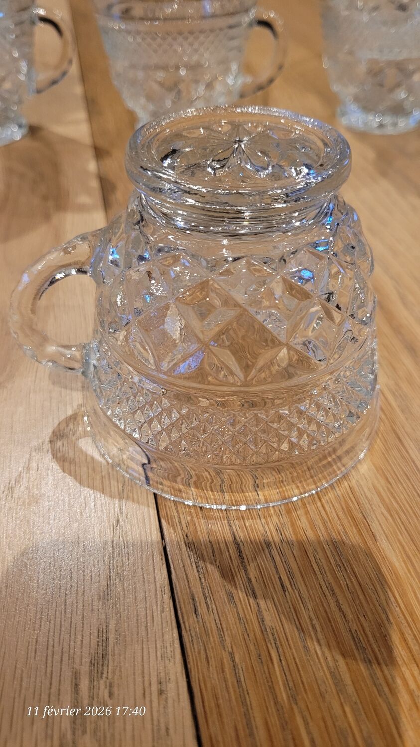 8 thick cut glass cups