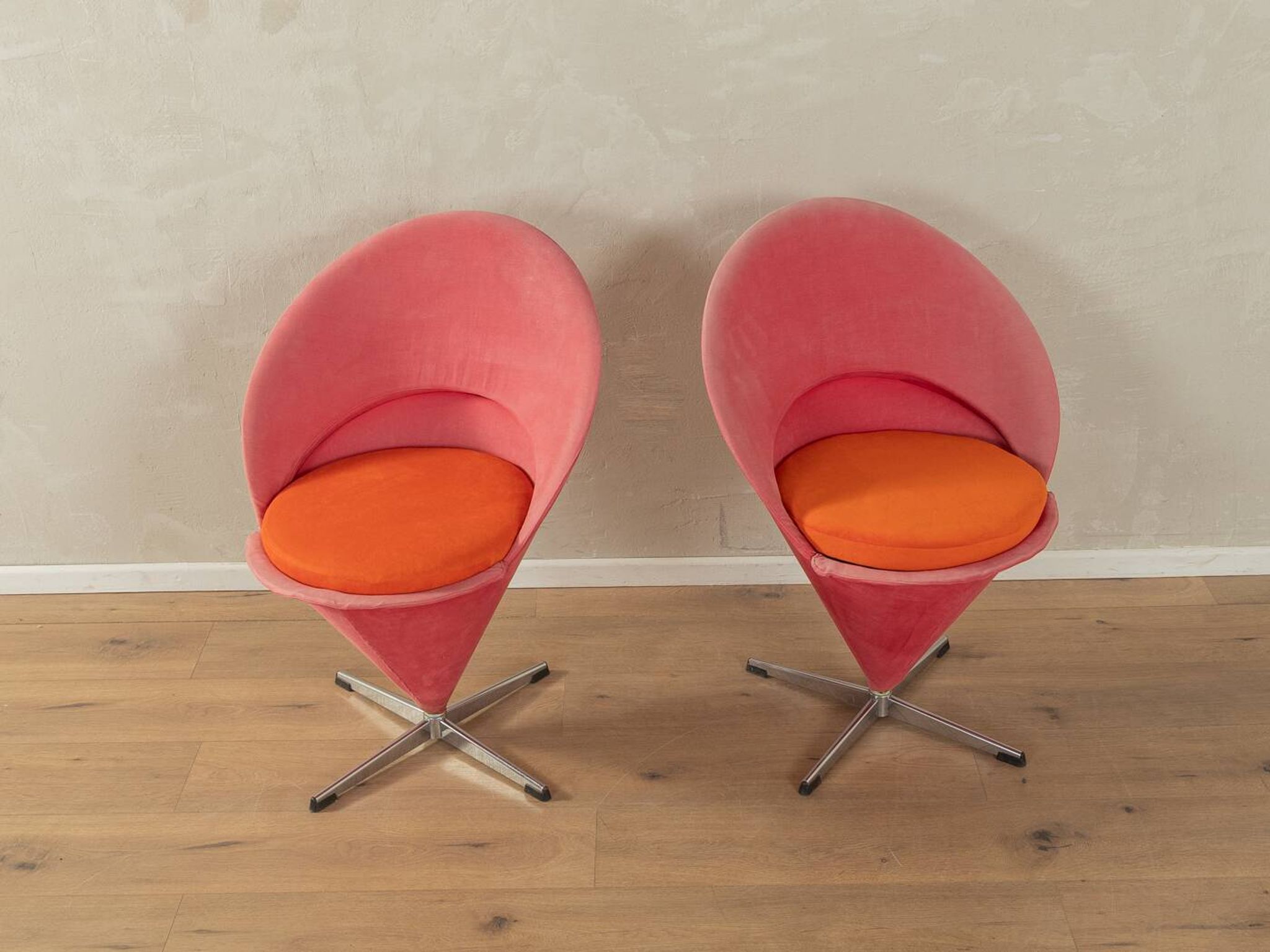 Unique Cone Chairs by Verner Panton for Gebrüder Nehl, set of 2, pink and orange