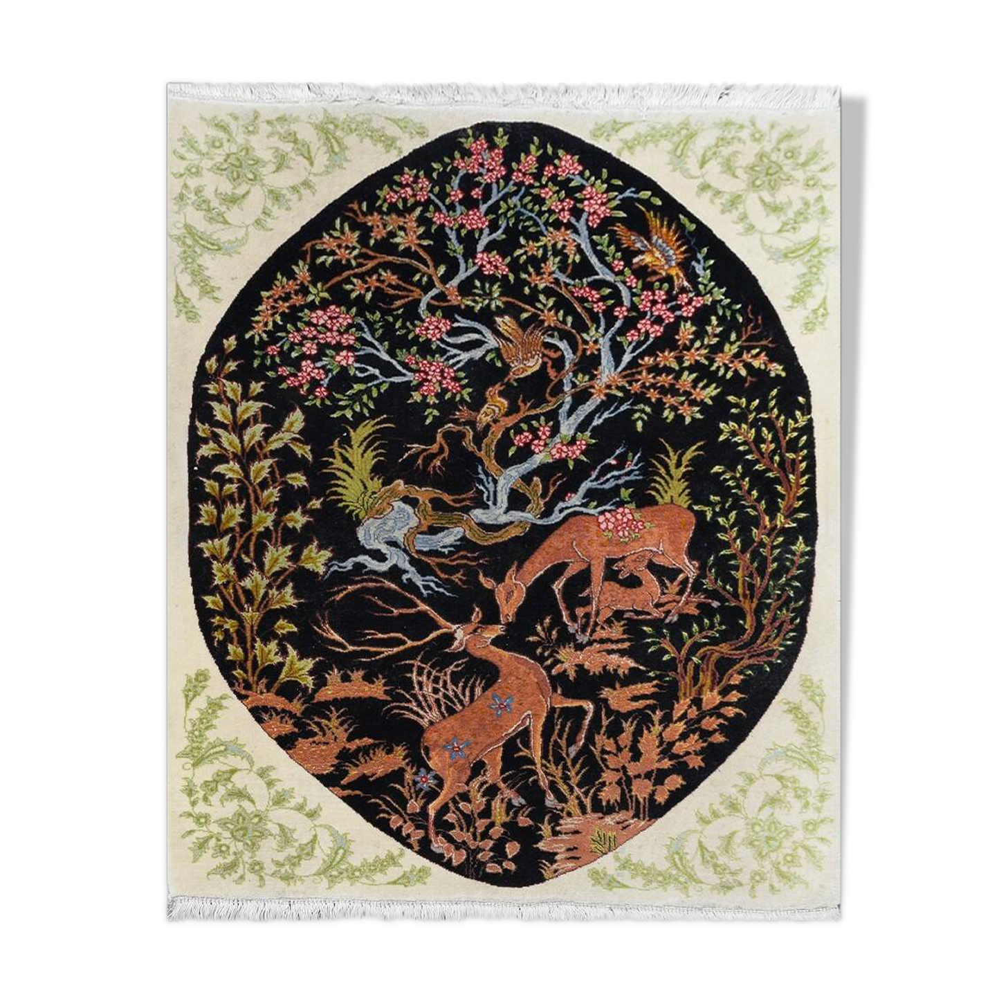 Oriental carpet TABRIZ Iran Wool and Silk: 95 x 75 cm - "Galerie Sardje"