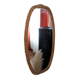 Vintage oval rattan mirror