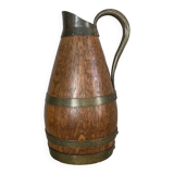 Pichet à eau de vie de Beaune en chêne massif cerclages laitons années 1970